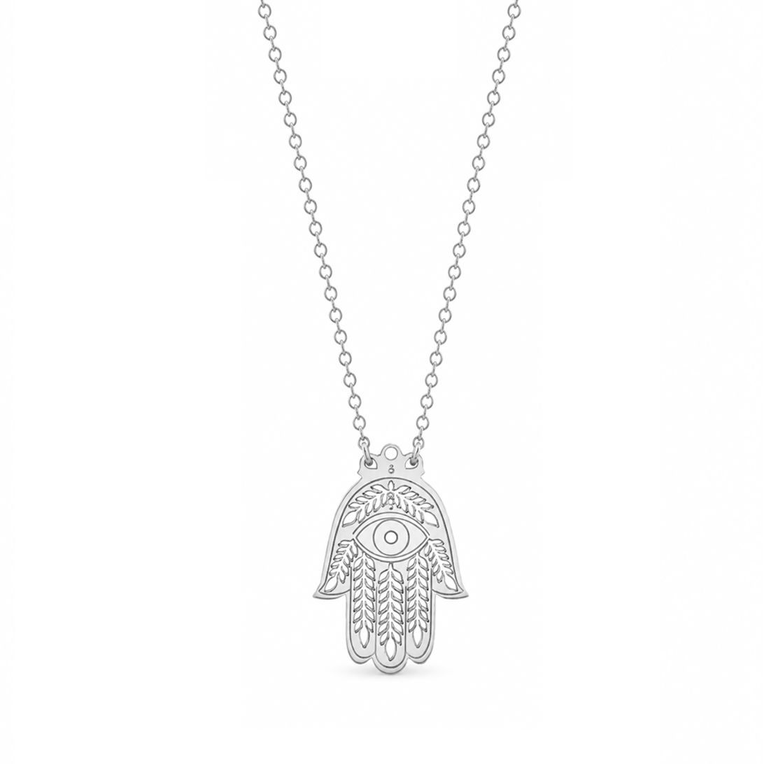 Miriam Merenfeld Jewelry Necklaces Sterling Silver Lily Evil Eye and Hamsa Necklace - (Gold-Plated or Sterling Silver)