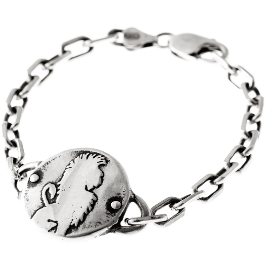Sterling Silver Lion Medallion Heavy Link Bracelet by Marla Studio