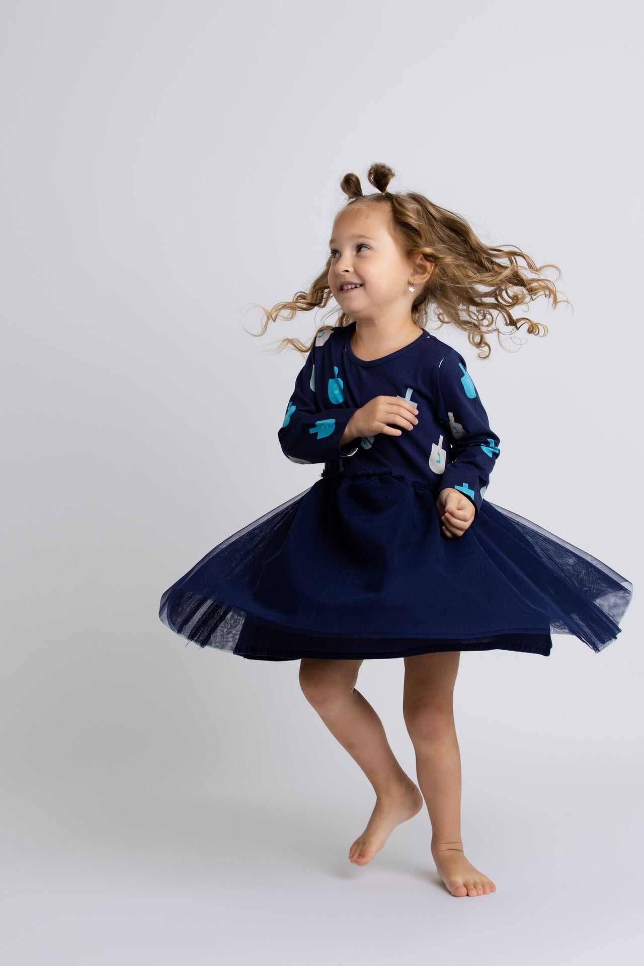 Monica + Andy - Long Sleeve Kids Tulle Dreidel Dress by Monica + Andy - (Sizes 3M - 14) - ModernTribe