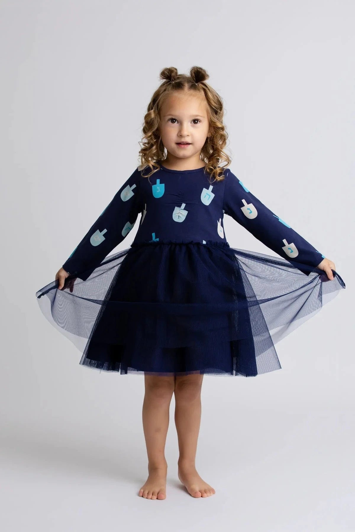 Monica + Andy - Long Sleeve Kids Tulle Dreidel Dress by Monica + Andy - (Sizes 3M - 14) - ModernTribe