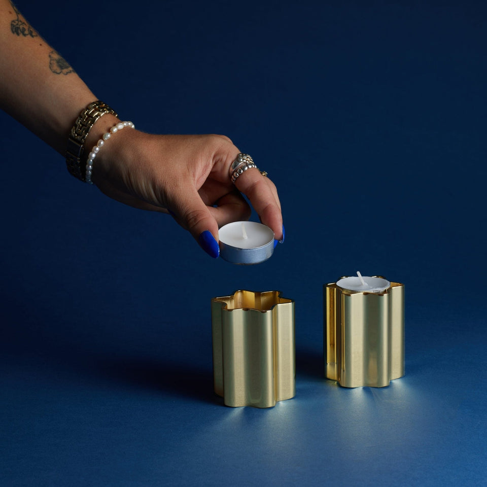 Modern Mensch - Modern Mensch Shabbat Candle Holders - Brass - ModernTribe