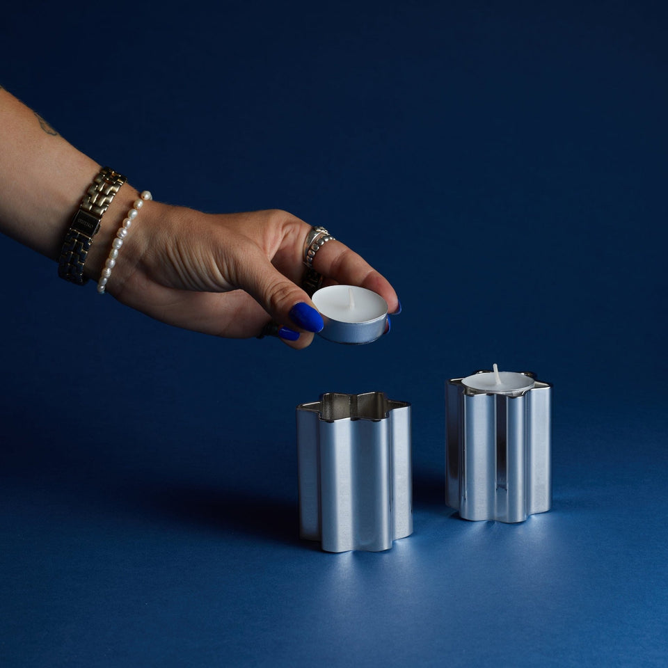 Modern Mensch - Modern Mensch Shabbat Candle Holders - Chrome - ModernTribe