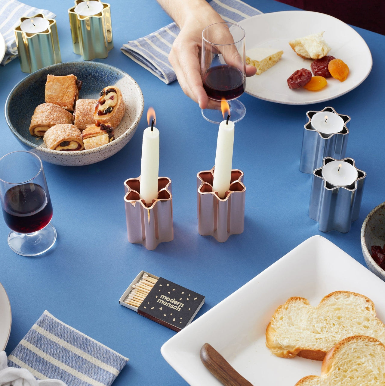Modern Mensch - Modern Mensch Shabbat Candle Holders - Chrome - ModernTribe