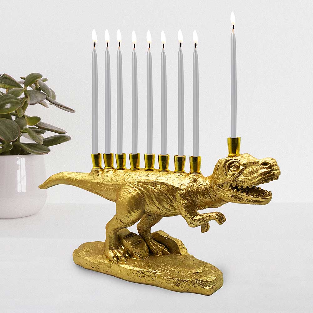 Aviv Judaica Menorahs Gold T-Rex Dinosaur Menorah