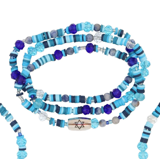 Blue Star of David Beaded Friendship Bracelets - (Set of 3)