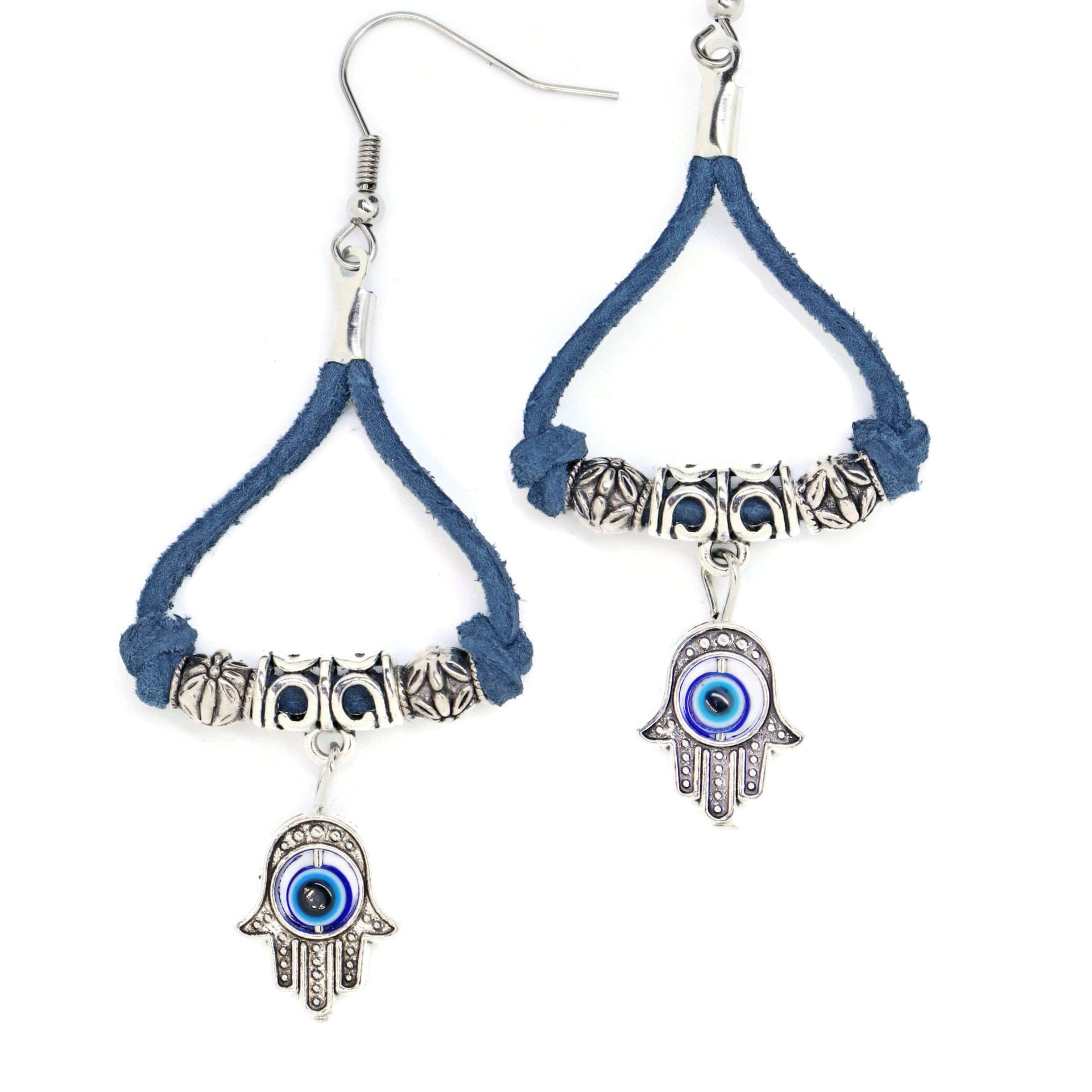 My Tribe by Sea Ranch Jewelry Earrings Tibetan Boho Hamsa Earrings - Slate Blue