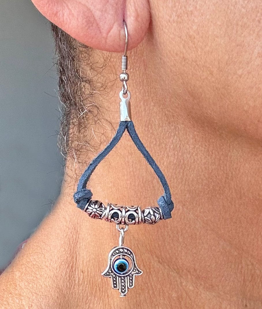 My Tribe by Sea Ranch Jewelry - Tibetan Boho Hamsa Earrings - Slate Blue - ModernTribe
