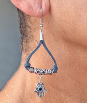 My Tribe by Sea Ranch Jewelry Earrings Tibetan Boho Hamsa Earrings - Slate Blue