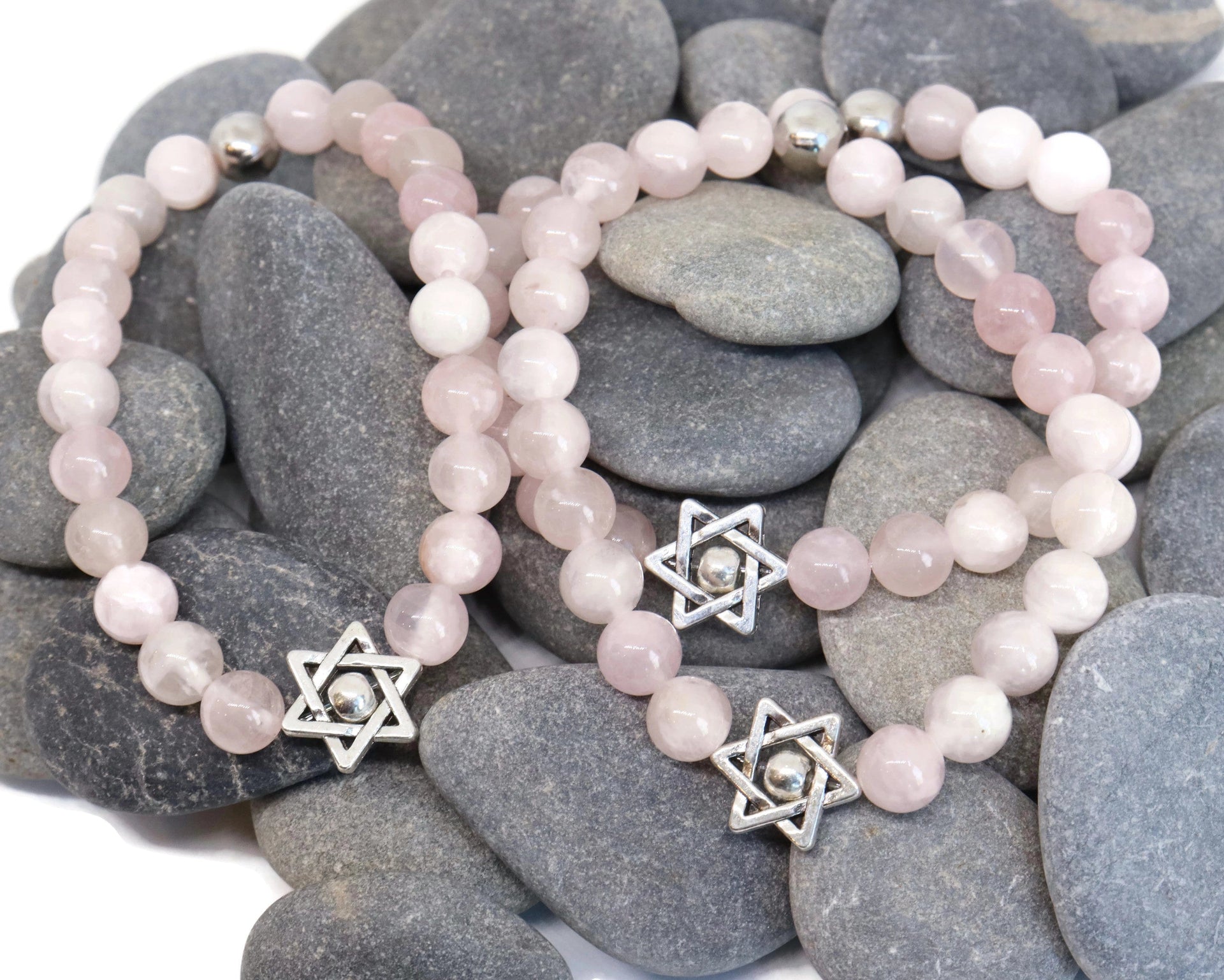 My Tribe by Sea Ranch Jewelry Bracelets 7" Star of David Rose Quartz Beaded Bracelet