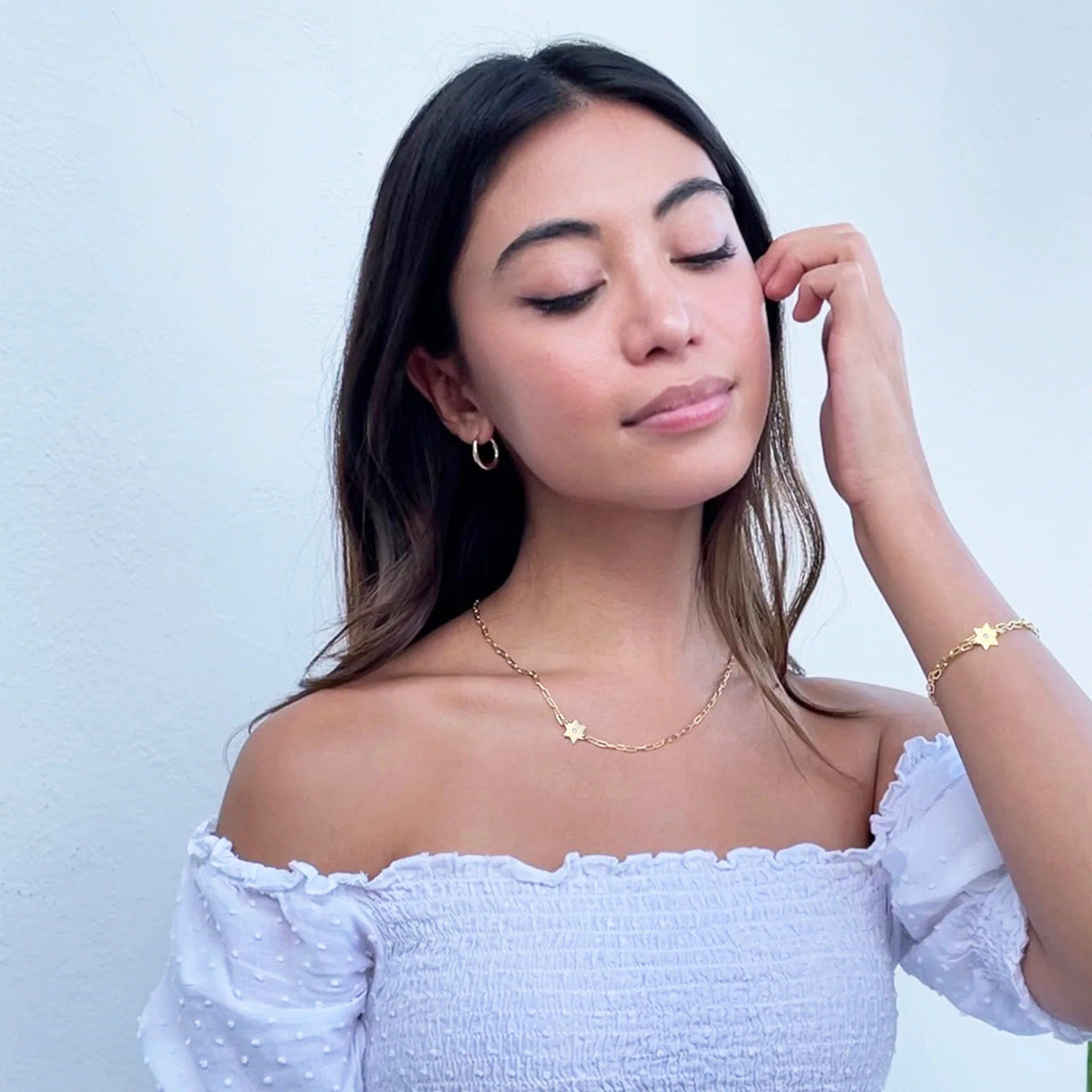 Miriam Merenfeld Jewelry - Dani Star of David Diamond Paperclip Bracelet - (Sterling Silver, Gold - Plated or Two - Tone) - ModernTribe