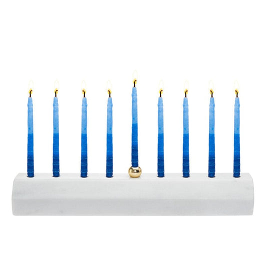 Faceted Marble Menorah With Brass Candleholder