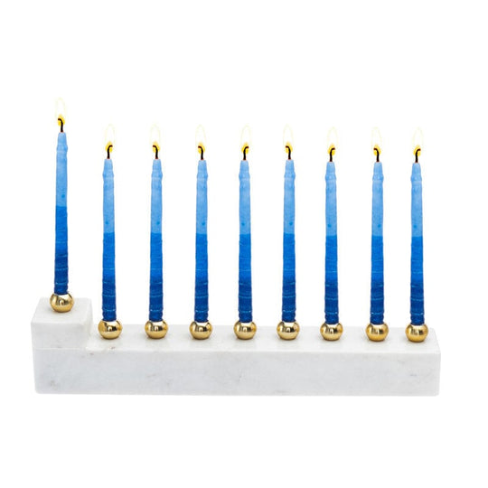 L-Shaped Marble Menorah With Brass Candleholders
