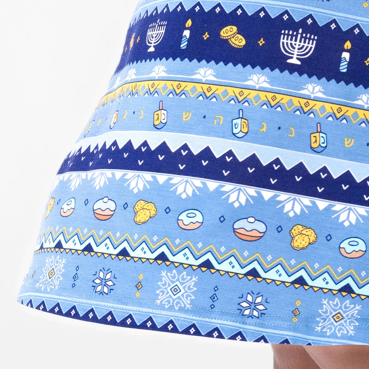 Bellabu Bear Dresses Hanukkah Fair Isle Bamboo Girls' Long Sleeve Dress by Bellabu Bear - (Sizes 2T - 14)