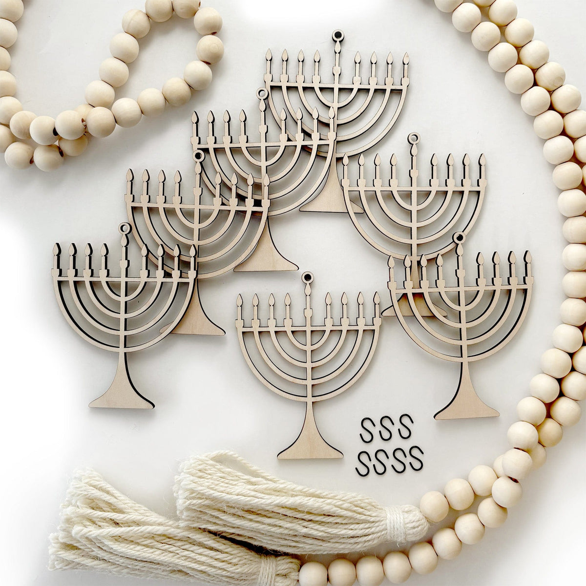 Inspired Indigo Garlands Laser-Cut Menorah Wood Garland