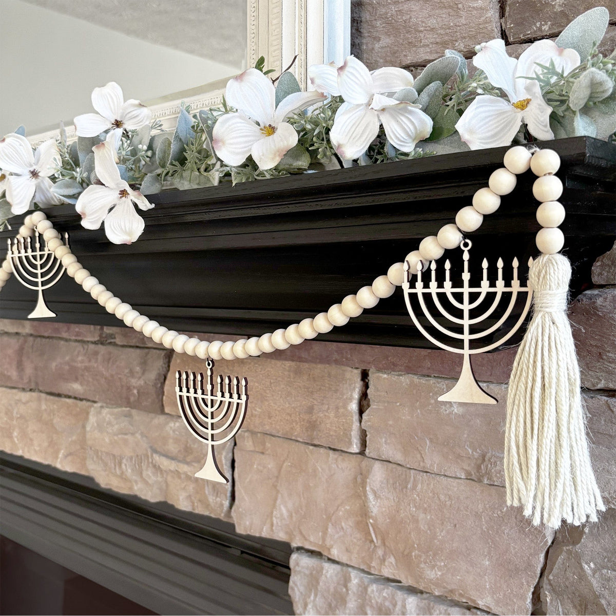 Inspired Indigo Garlands Laser-Cut Menorah Wood Garland