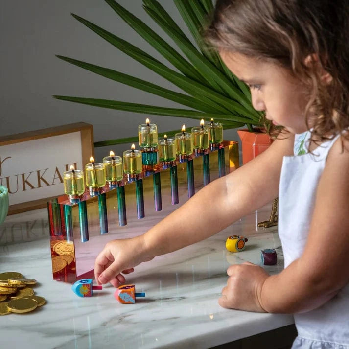 Apeloig Collection Menorahs Rainbow / No Oil Cups Acrylic Oil Menorah - (Choice of Colors)