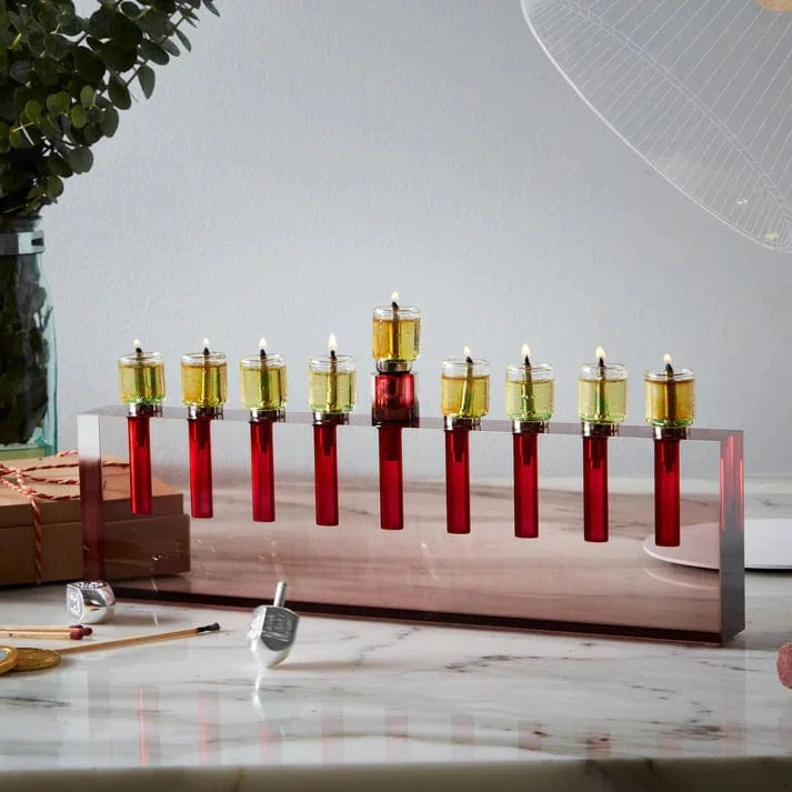 Apeloig Collection Menorahs Burgundy / No Oil Cups Acrylic Oil Menorah - (Choice of Colors)