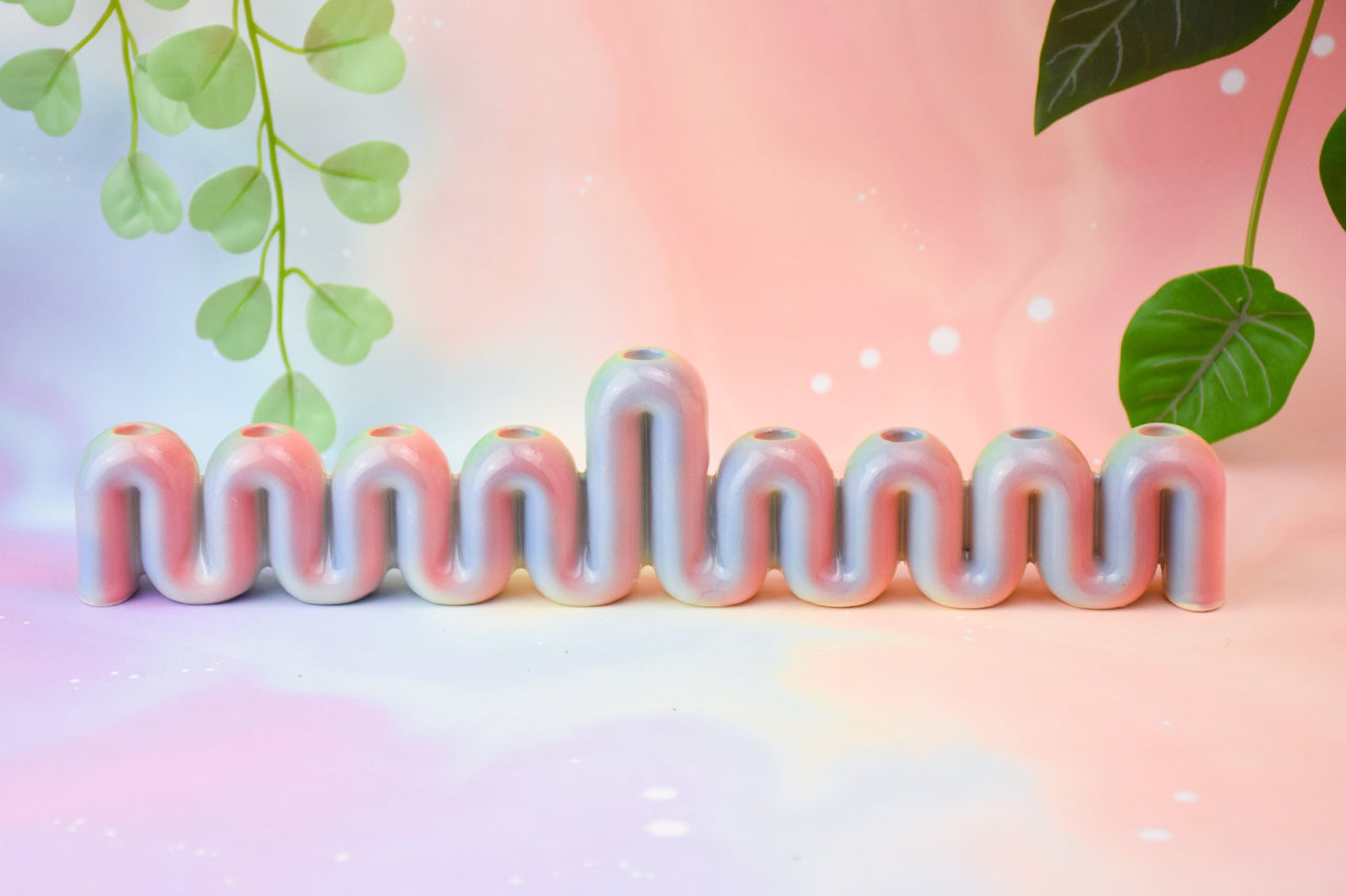 Feldi Studios - Handmade Rainbow Sherbet Swiggle Menorah - ModernTribe
