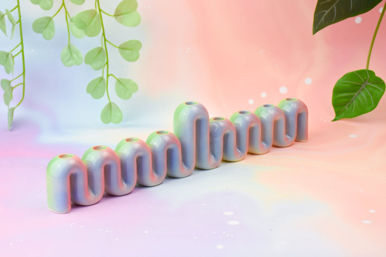 Feldi Studios - Handmade Rainbow Sherbet Swiggle Menorah - ModernTribe