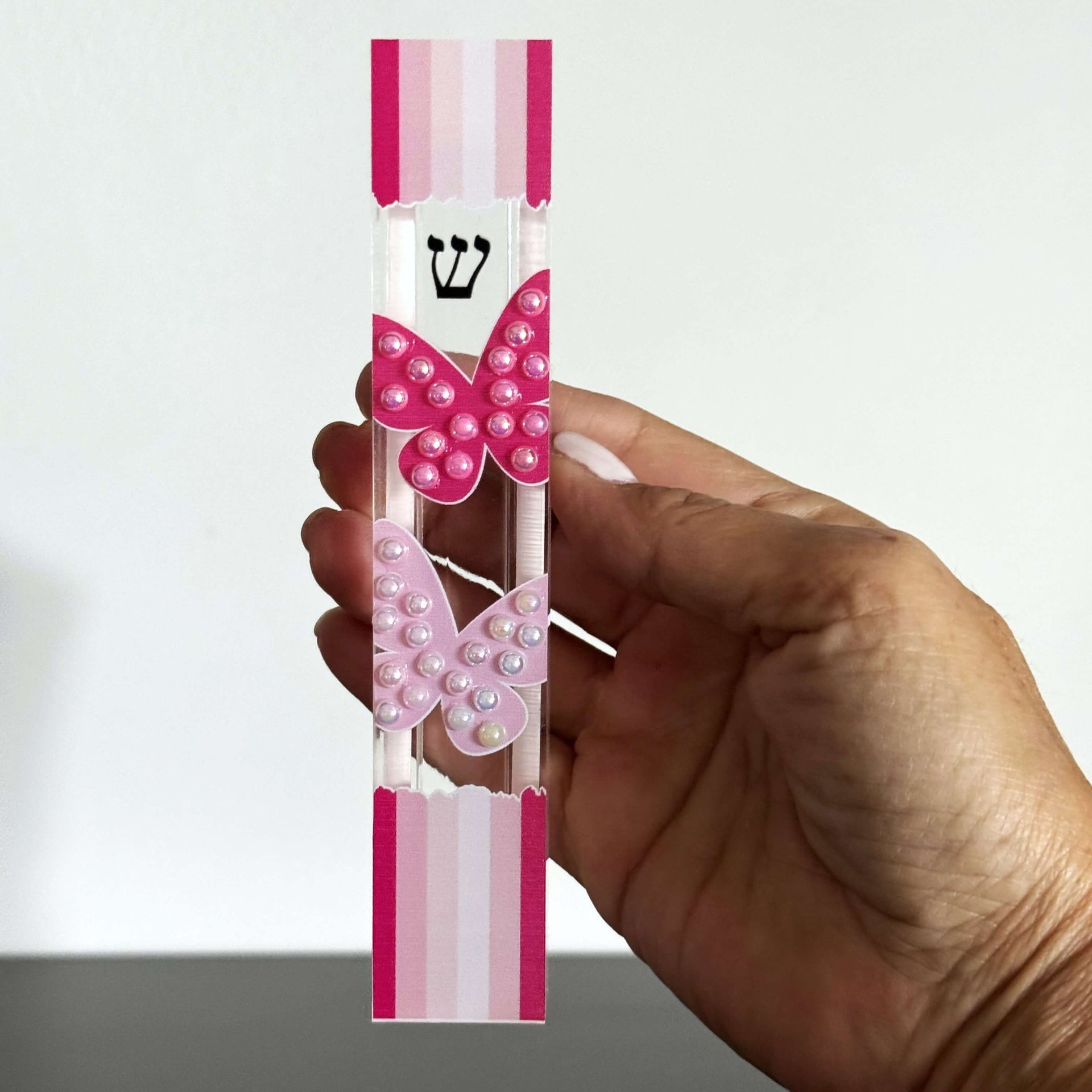 Florida-Funshine Mezuzahs Pink Butterfly Embellished Mezuzah