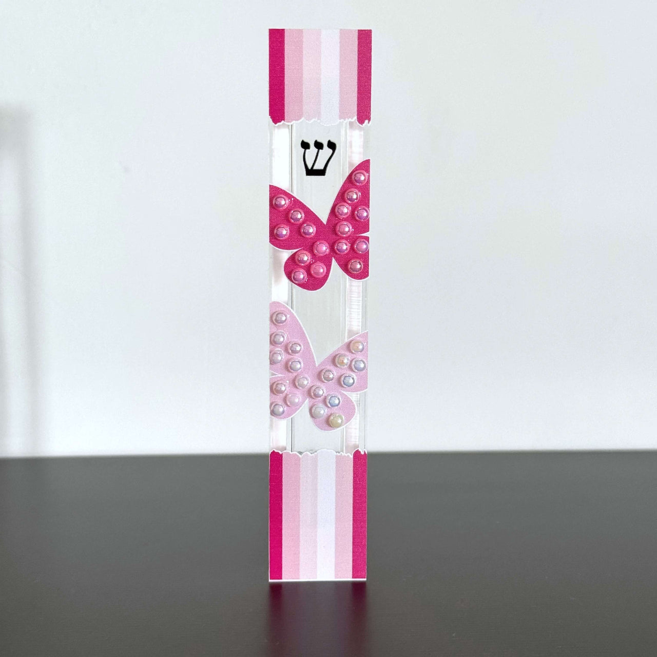 Florida-Funshine Mezuzahs Pink Butterfly Embellished Mezuzah