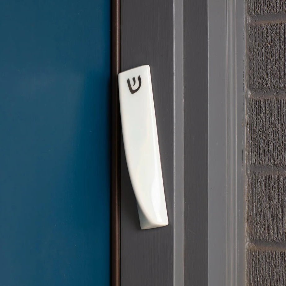 Green Judaica - Handmade Soft Blue Porcelain and Platinum Mezuzah - ModernTribe