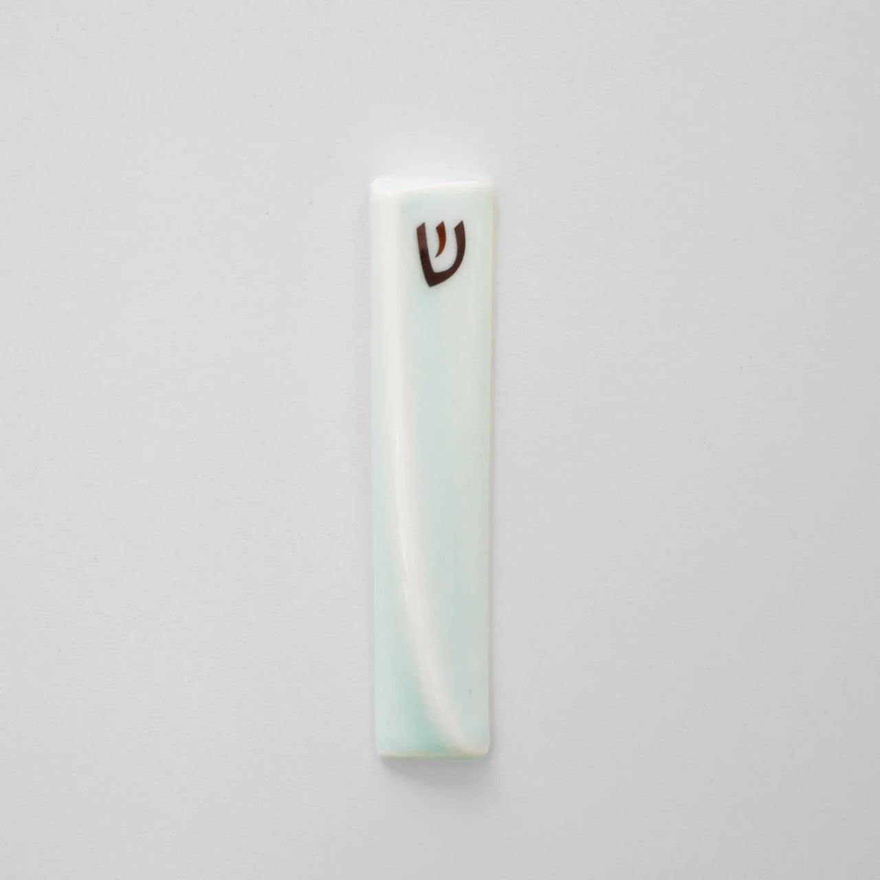 Green Judaica - Handmade Soft Blue Porcelain and Platinum Mezuzah - ModernTribe