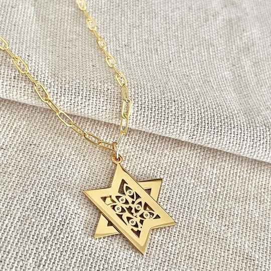 Mia Good Luck Movable Magen David Paperclip Necklace by Miriam Merenfeld - (Gold-Plated or Sterling Silver)