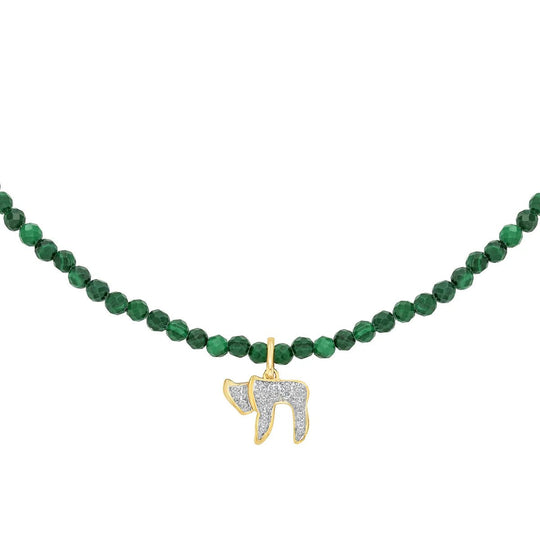 Diamond Chai Emerald Beads Necklace by LeahJessica Jewelry