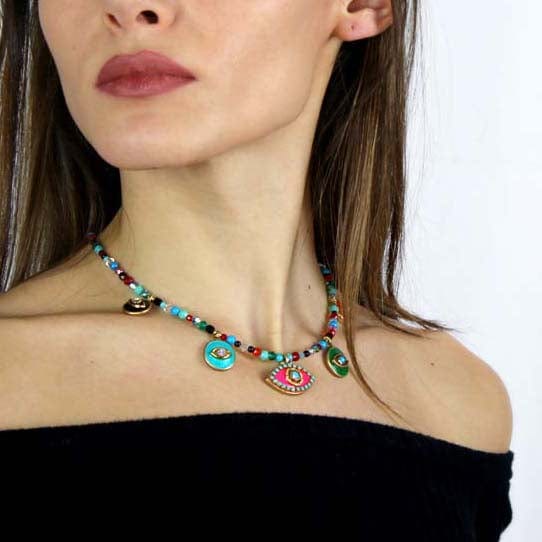 Michal Golan - Evil Eye Charm Necklace on Beaded Chain by Michal Golan - ModernTribe