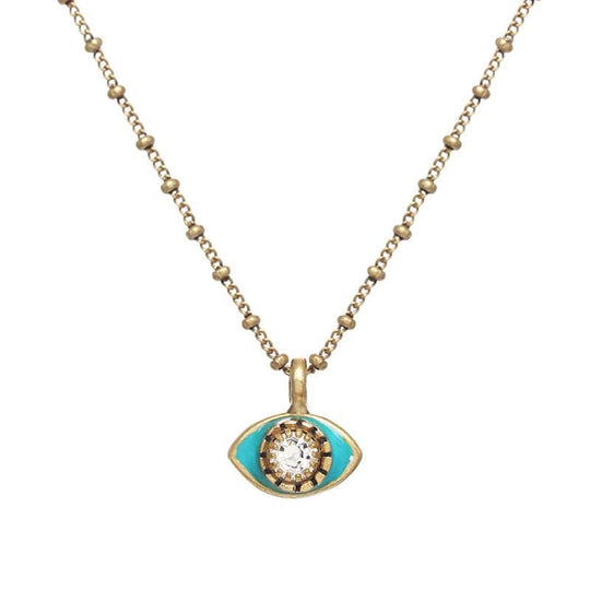 Mini Aqua and Gold Eye Necklace by Michal Golan