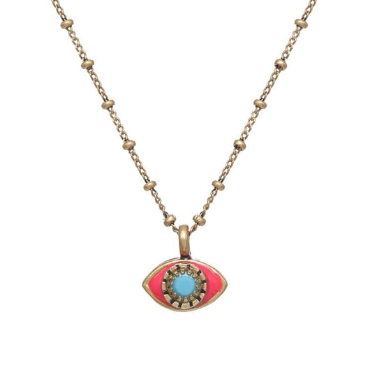 Mini Pink and Turquoise Evil Eye Necklace by Michal Golan