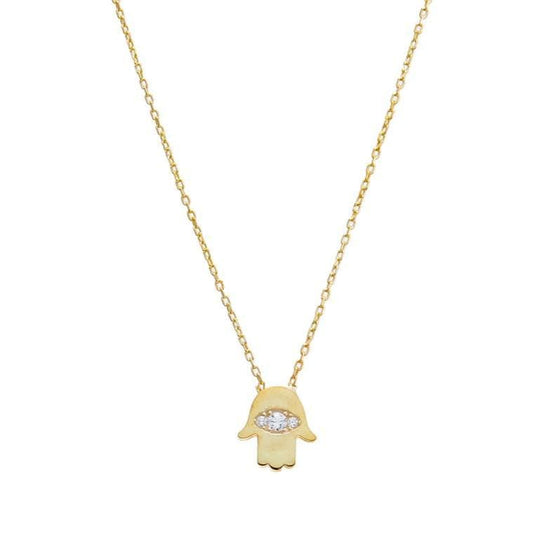 Gold-Plated Evil Eye in Hamsa Necklace