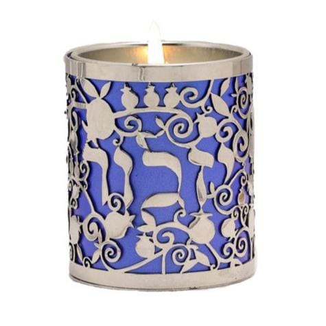 Yair Emanuel Candlesticks Pomegranate Yizkor Yahrzeit Candle Holder by Yair Emanuel - Blue