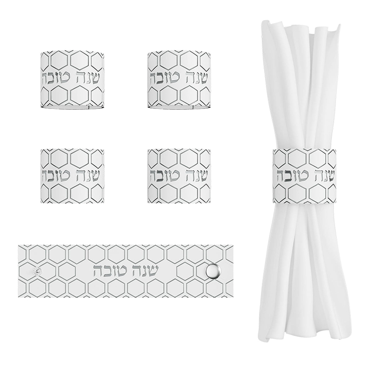 Feldart - Silver Leather and Embroidered Honeycomb Napkin Rings - Set of 4 - ModernTribe