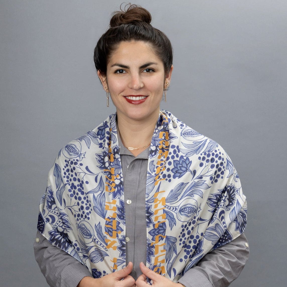 Elly Bovarnick Studios Tallises Navy Blue Pomegranates Silk Tallit
