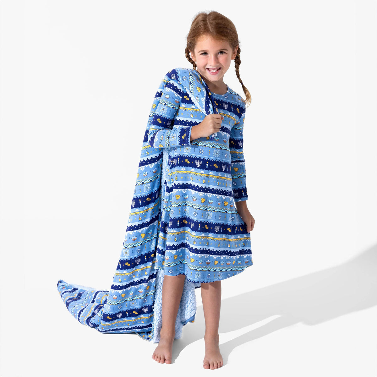 Bellabu Bear Dresses Hanukkah Fair Isle Bamboo Girls' Long Sleeve Dress by Bellabu Bear - (Sizes 2T - 14)