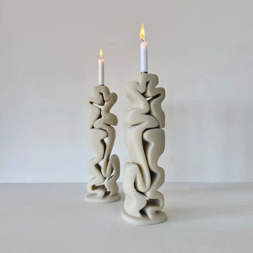 Cream Emperador Shabbat Candlesticks by Hannah Polskin