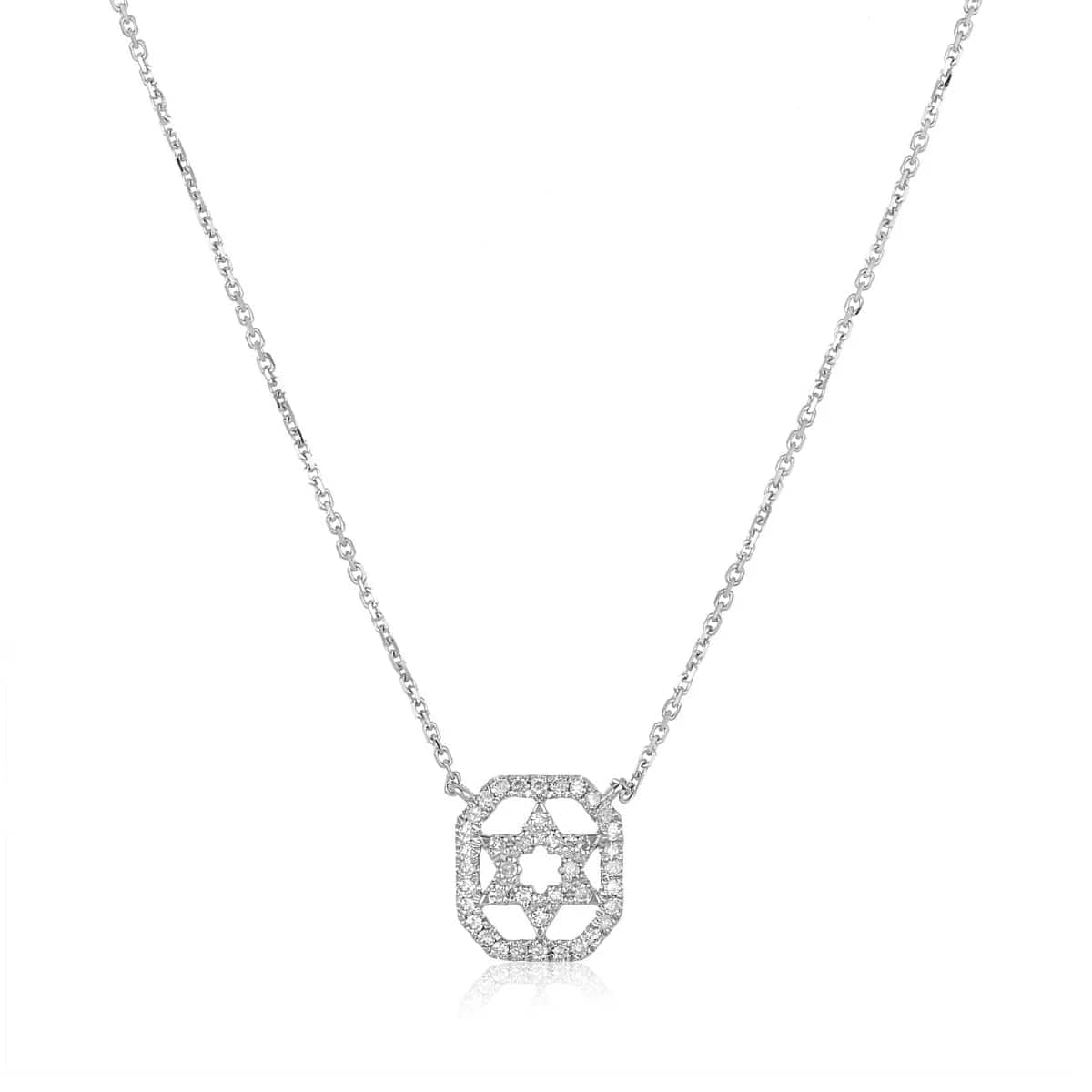 Alef Bet - Pave Diamond Star of David Necklace - 14k Yellow or White Gold - ModernTribe