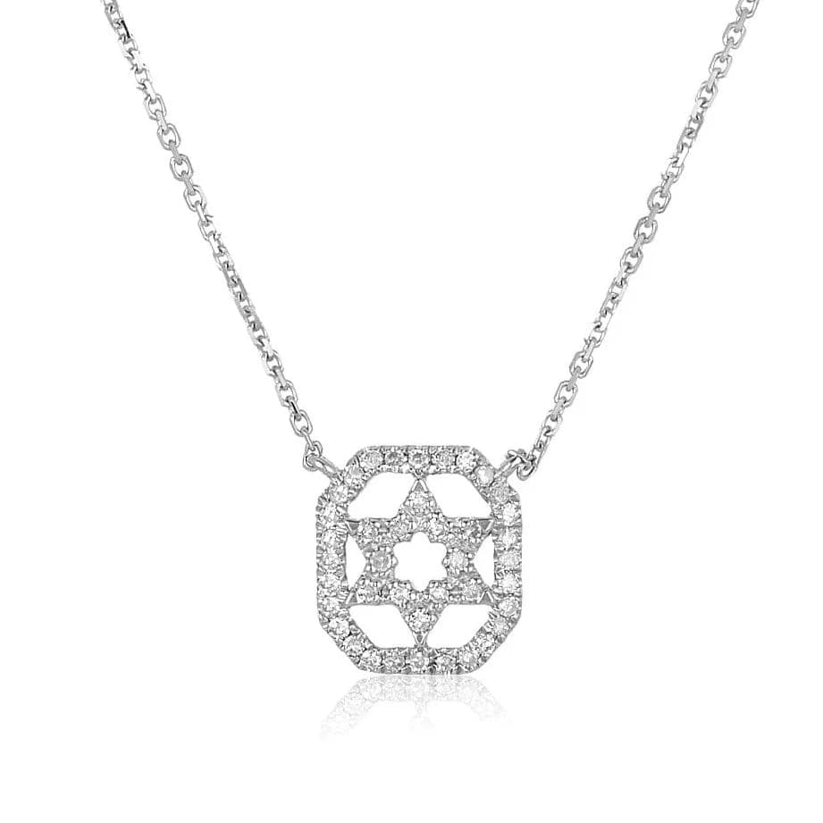 Alef Bet - Pave Diamond Star of David Necklace - 14k Yellow or White Gold - ModernTribe