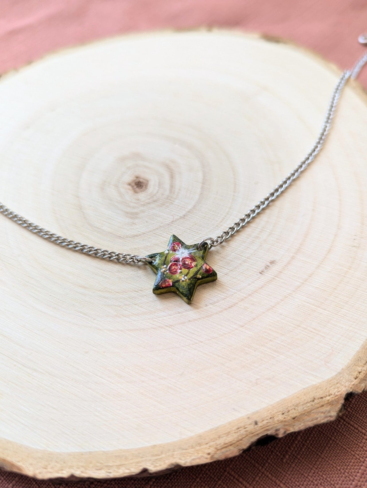 Edie's Art Shop - Hand - Painted Rimon Pomegranate Magen David Necklace - ModernTribe