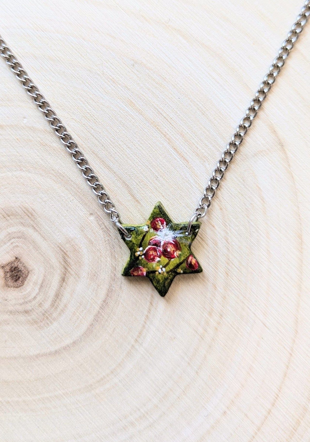 Edie's Art Shop - Hand - Painted Rimon Pomegranate Magen David Necklace - ModernTribe