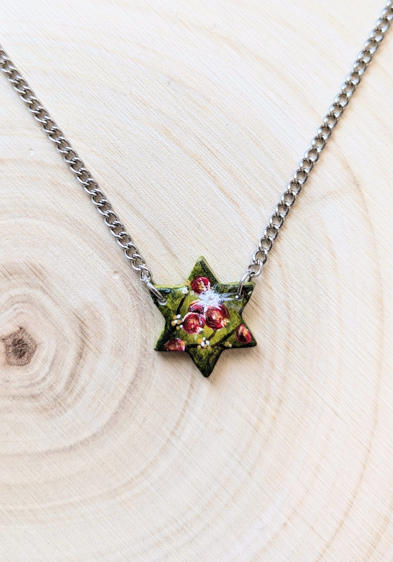 Edie's Art Shop Necklaces Hand-Painted Rimon Pomegranate Magen David Necklace