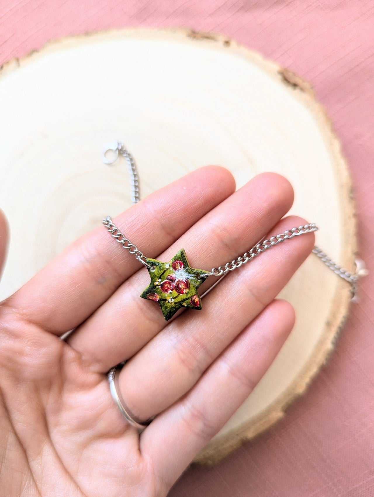 Edie's Art Shop - Hand - Painted Rimon Pomegranate Magen David Necklace - ModernTribe