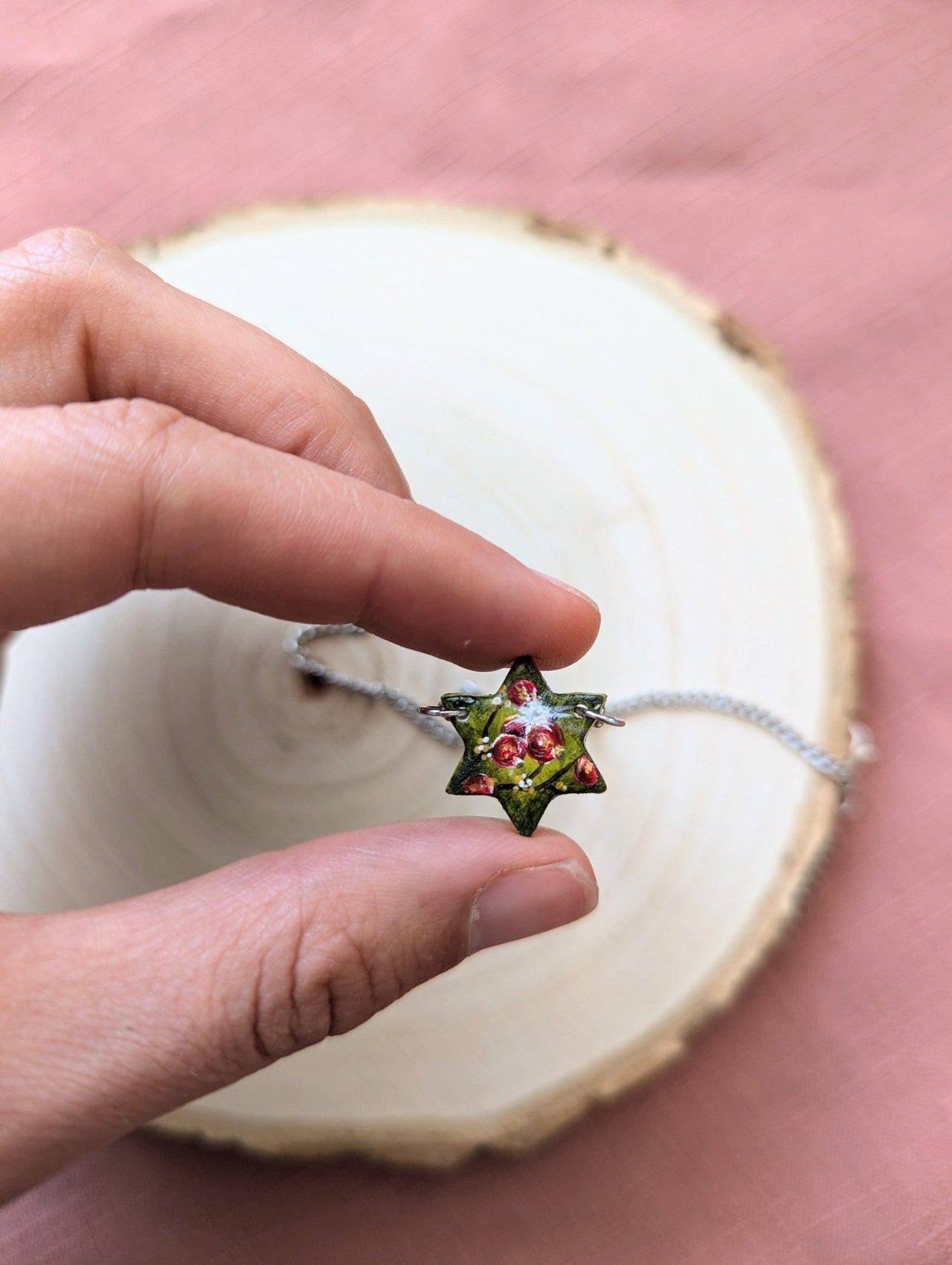 Edie's Art Shop - Hand - Painted Rimon Pomegranate Magen David Necklace - ModernTribe