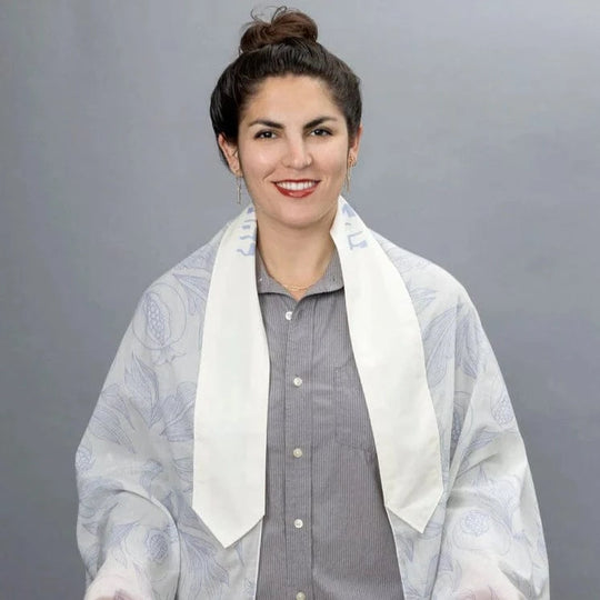 Pale Blue and White Ink Pomegranates Cotton Tallit