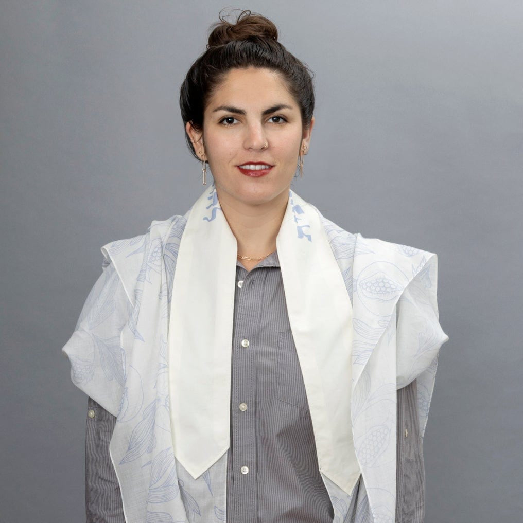 Elly Bovarnick Studios Tallises Pale Blue and White Ink Pomegranates Tallit