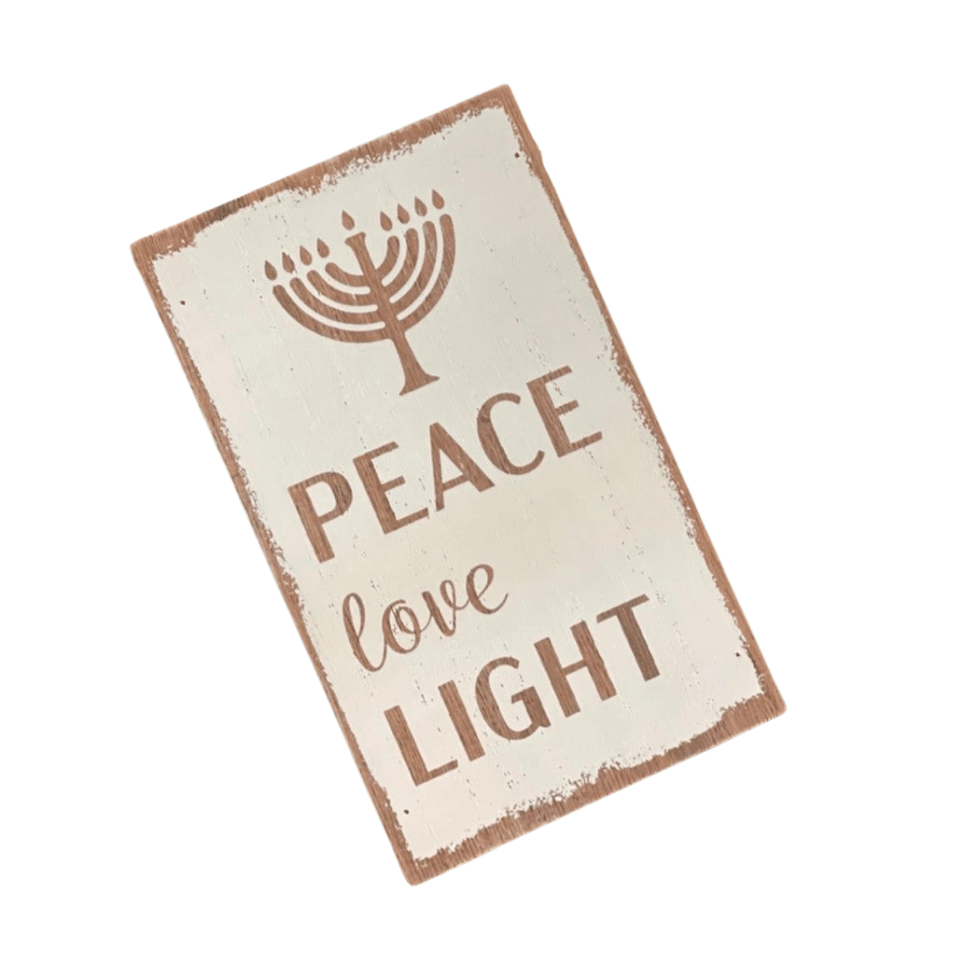 Collins Painting & Design Decorations Peace, Love, Light Menorah Wood Block