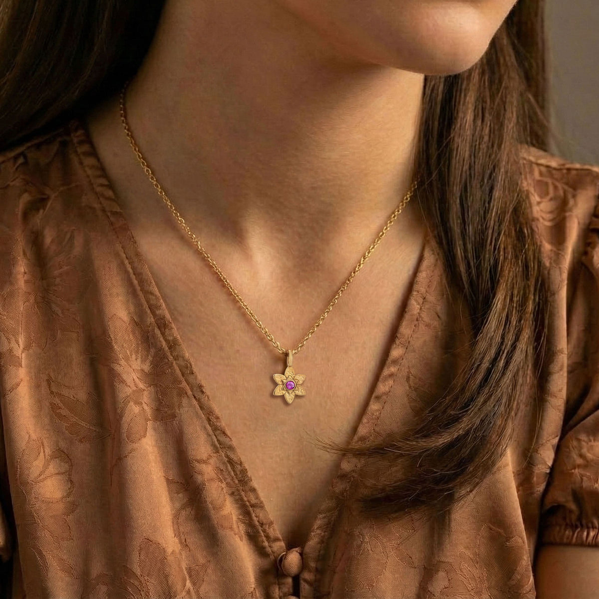 Petal Star of David necklace, worn