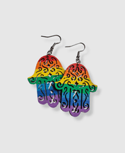 Eclectic Judaica Earrings Wooden Rainbow Hamsa Earrings